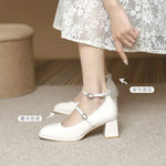 2026 New Mary Jane Shoes High Quality Leather Shoes Shallow Square Toe Womens Sandals Buckle Strap Women's Pumps