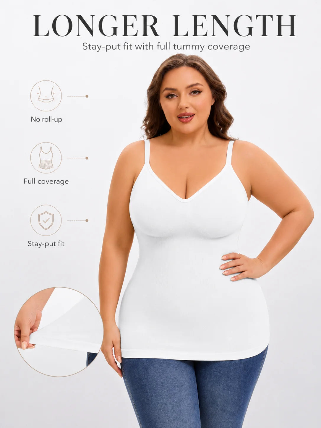 Women's Solid Multi-Color Soft Shaping Camisole Body-Hugging Long Tank Top with Adjustable Straps Breathable ComfortableLingerie