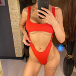 Sexy Tummy Cut Out Ribbed Backless One Piece Swimsuit Women Swimwear Female High Leg Cut Padded Bather Bathing Suit Swim K5263