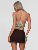 Ahagaga Fashion Sexy Women's Tops Sequin Patchwork Slimming Summer Print Personality Crop Top ShortBeach SleevelessBackless
