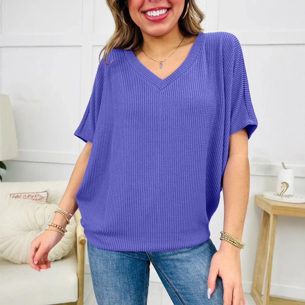 Women's Tops Summer Multi-Colour V-Neck Short Sleeve T-Shirt Casual Suit Loose Shirt Top Women's Clothing