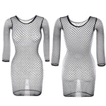 1PC Women Sexy Fishnet Beach Cover Up Long Sleeves Hollow Out Bodycon Dress See Through Summer Swimwear