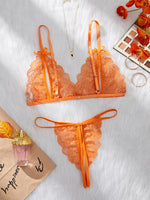 Orange Lace Contrast Set For Women Bra Thongs Sets Summer Female Underwear Matching Suit