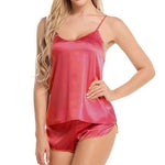 Women Satin Pajama Shorts Sets Mujer Strap Sleeveless Sexy Sleepwear Suit 2PCSV-Neck Cami Top Short Lingerie Female Nightwear