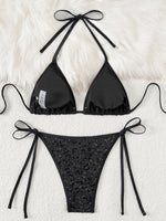Pink Mesh Sequin Halter String Triangle Bikini Damen Micro Thong Sexy Swimsuit Women 2026 Bathing Suits Swimwear Bikinis Sets