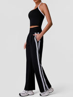 New Contrasting Striped Yoga Sets Women Hanging Neck Slim Sports Vest Gym Outfits High Waist Pocket Pants Running Fitness Suits