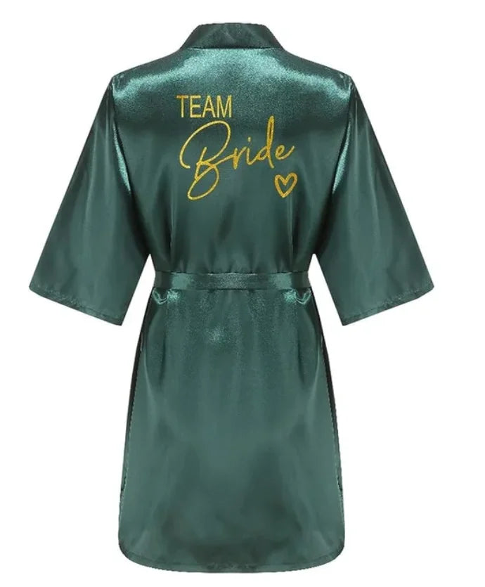 Wedding Party Team Bride Robe Kimono Satin Pajamas Bridesmaid Bathrobe Gold Letter SP089
