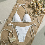 Sexy White Yellow Micro Bikini 2026 Women Metal Flower Push Up Bra Bandage Triangle Swimsuit Beach Bathing Suit Holiday Swimwear