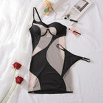 2025 Summer New Sexy Bag Hip Tank Mini Dress Fashion Slant Shoulder Pure Desire Mesh Temptation Dress Elegant 2025 New Tops VEP8