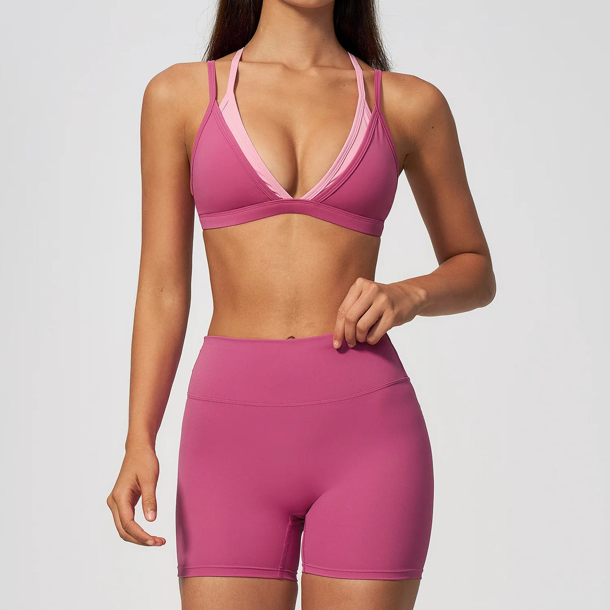 Women 2PCS Yoga Suit Double Strap Shockproof Sports Bra High Waist Tigh Short Fitness Suit Gym Running Leggings Tracksuits