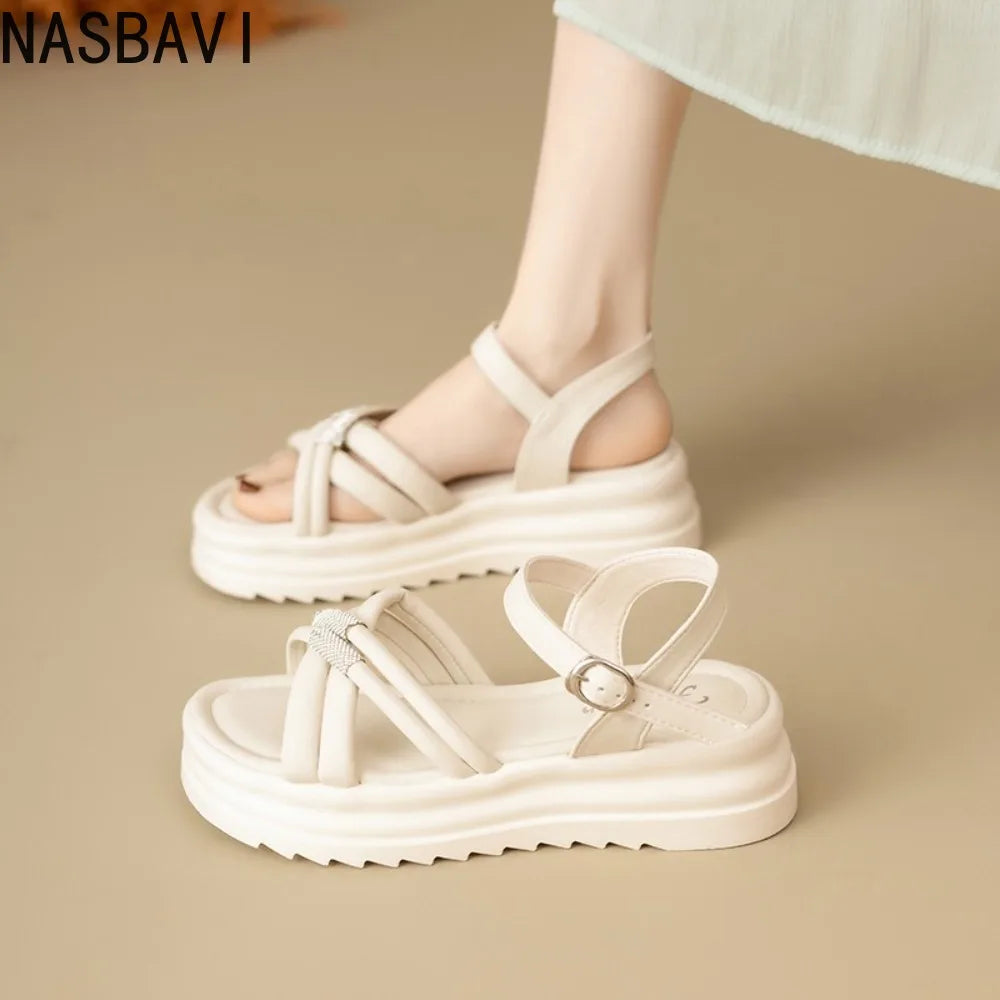 Fashionable/Elegant Rhinestone Fish Mouth Beach Sandals for Women Summer New Comfortable Platform Thick Bottom Gladiator Sandals