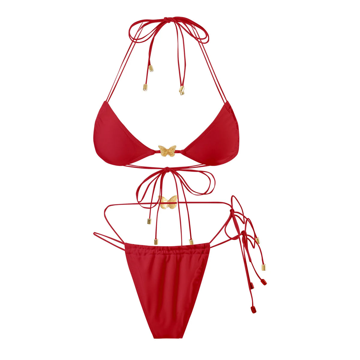Solid Color Stretch Rope Butterfly Jewelry Bikini Sexy Split Triangle Bag Straps Swimsuit Women Maillot De Bain Femme 2 Pieces