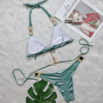 DEKA Women Crystal Diamond Bikini Set Necklace Push Up Swimwear Halter String Thong Swimsuit Biquini Beachwear
