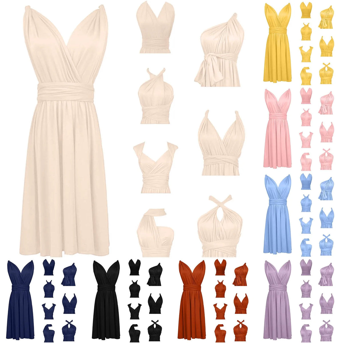 Women's Sexy V Neck Evening Dress Tie Up Multiple Ways To Wear Cocktail Dress Convertible Wrap Infinity Short Bridesmaid Dresses