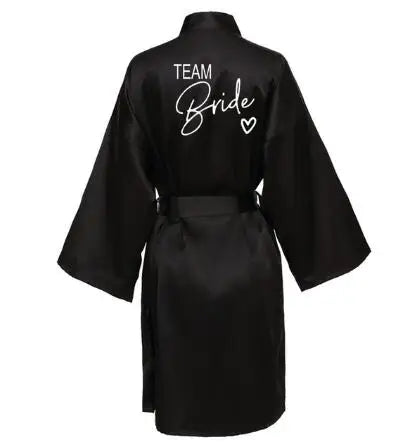 Wedding Party Team Bride Robe With Black Letters Kimono Satin Pajamas Bridesmaid Bathrobe SP004