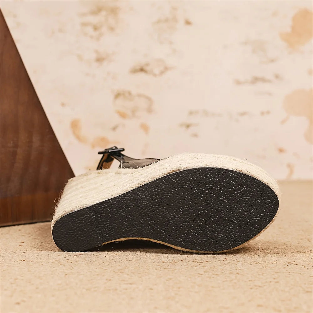 2026 Big Size 42 Sexy Peep Toe Summer Espadrilles Sandals Women Super High Heels Slingback Sandals Platform Sandals Wedges Shoes