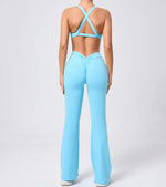 Women's Seamless Yoga Sets Brushed Fabric Flared Hip-Lifting Pants Cross Beauty Back Bra Suits Gym Workout Fitness Training Sets