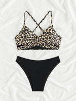 Sexy Leopard Print Cross Bikini Set 2026 Women Halter Push Up Black High Waist Swimsuit Summer Bathing Suit Two Piece Swimwear