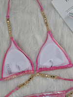 PU Faux Leather Bikinis Wrap Around Diamond Bikini Women Swimsuit Female Swimwear Two-pieces Bikini Set Halter Bathing Suit Swim