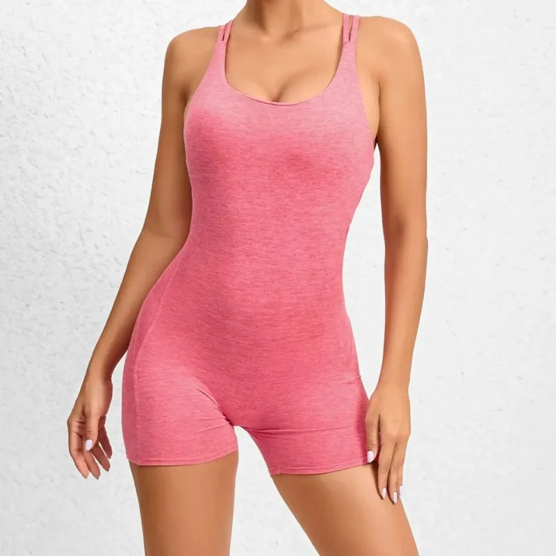 Seamless Yoga Jumpsuits Sports Fitness Pleated Peach Hip-lifting Beauty Back Dance Jumpsuit Workout Gym Shorts Set for Women