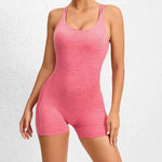 Seamless Yoga Jumpsuits Sports Fitness Pleated Peach Hip-lifting Beauty Back Dance Jumpsuit Workout Gym Shorts Set for Women
