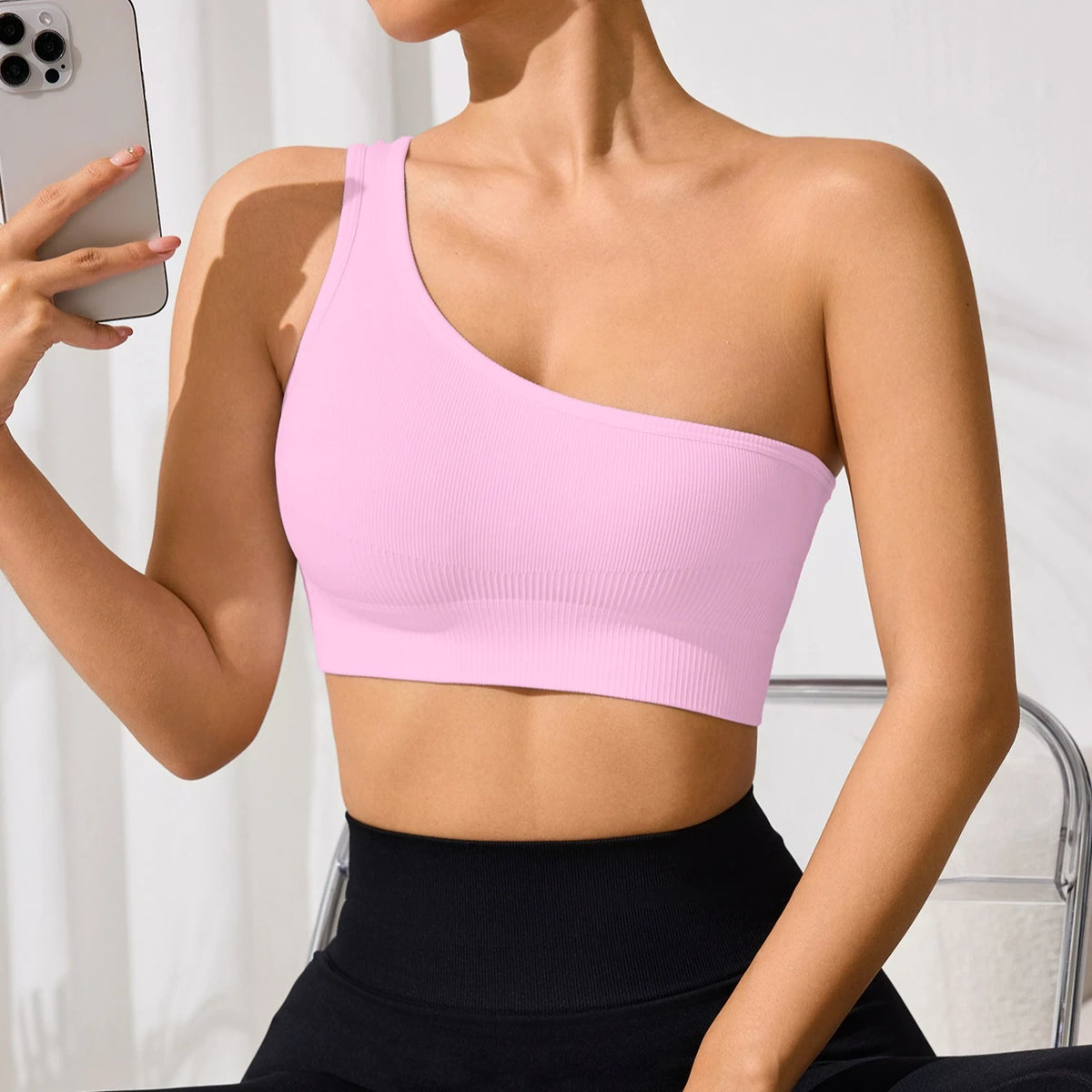 Women's Yoga Running Fitness Tops One Shoulder Sexy Strap Sports Tank Top One Shoulder Tight Solid Colour Running Underwear