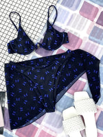 Butterfly Print Underwired V-Bar Bikini Women Swimsuit Female Swimwear Three-pieces Bikini Set Push Up Bathing Suit Beach Sarong