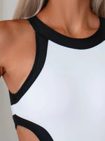Vintage White Black Patchwork Swimwear Women 2026 Hollow Out Backless High Waist Bikini Beach Bathing Suit One Piece Swimsuit