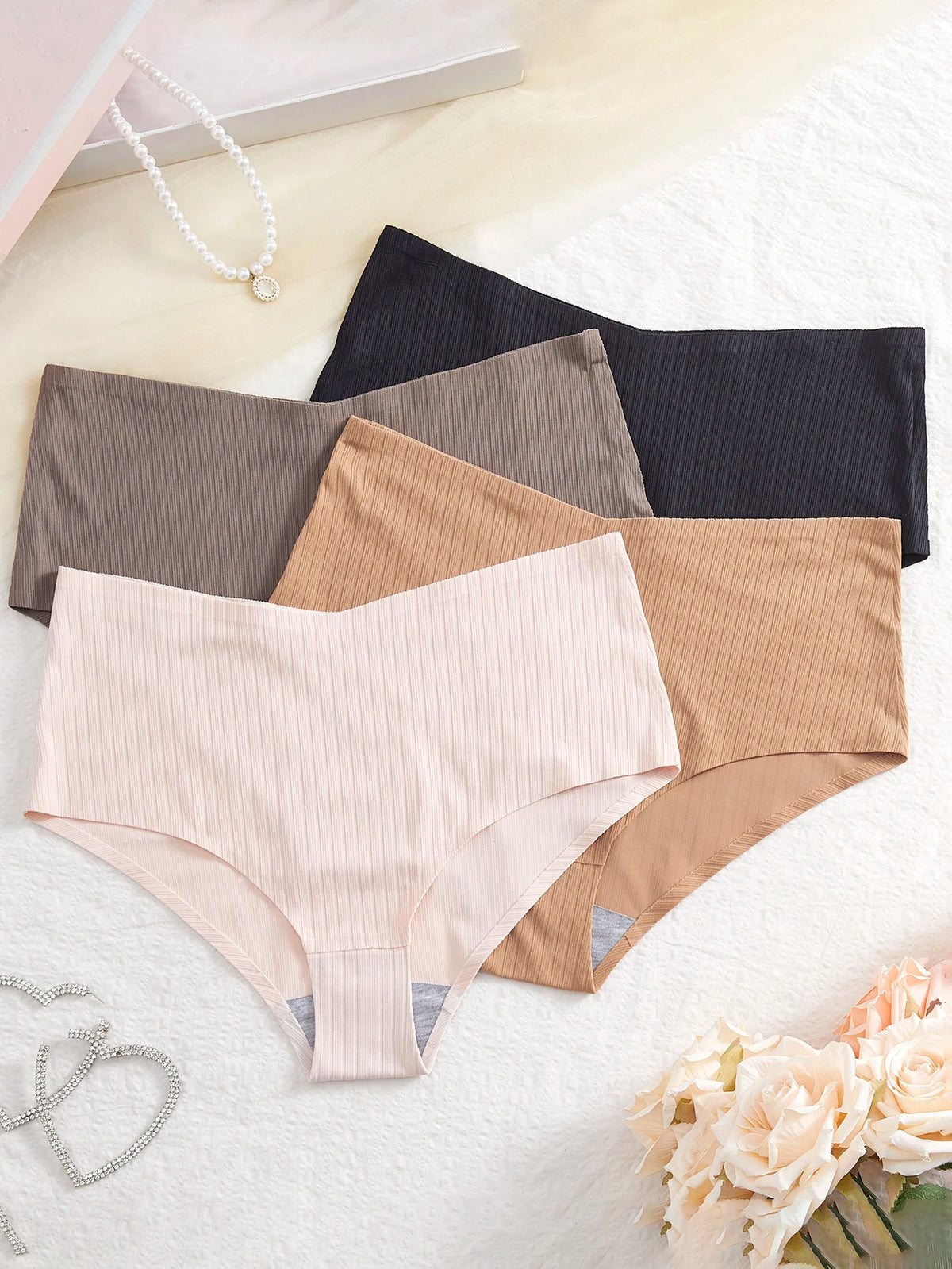 4Pcs Seamless Women Panties Ribbed High Waist Briefs Crotch Breathable Underwear Soft Stretchy Panties for Women