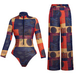 Vintage SPF Long Sleeve Sunscreen One Piece Swimsuit Skirt Sets 2026 Women Front Zipper Holiday Slimming Bathing Suit Swimwear