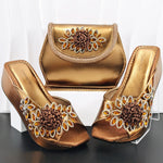 doershow High Quality African Style Ladies Shoes And Bags Set Latest silver Italian Shoes And Bag Set For Party HO1-1