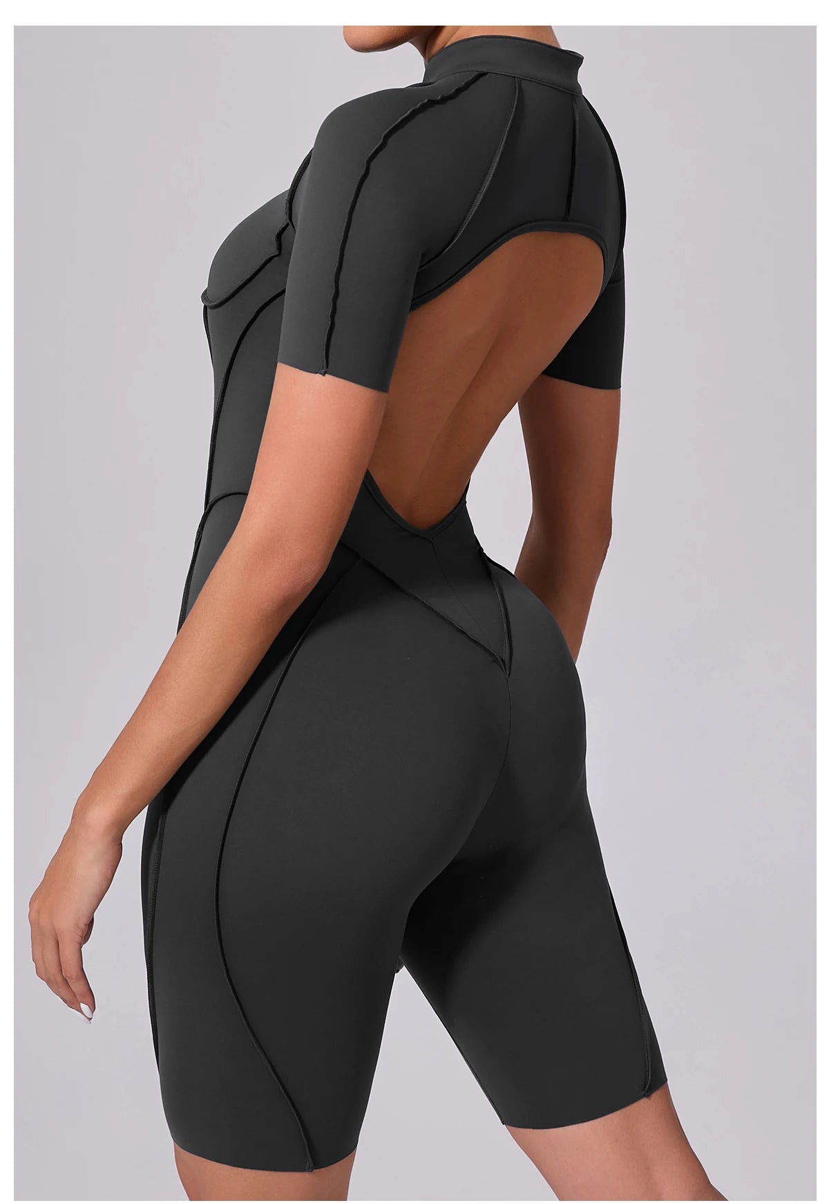 Summer Zipper Workout Jumpsuit Sports Overalls Women Running Fitness Short Sleeve Yoga Bodysuit