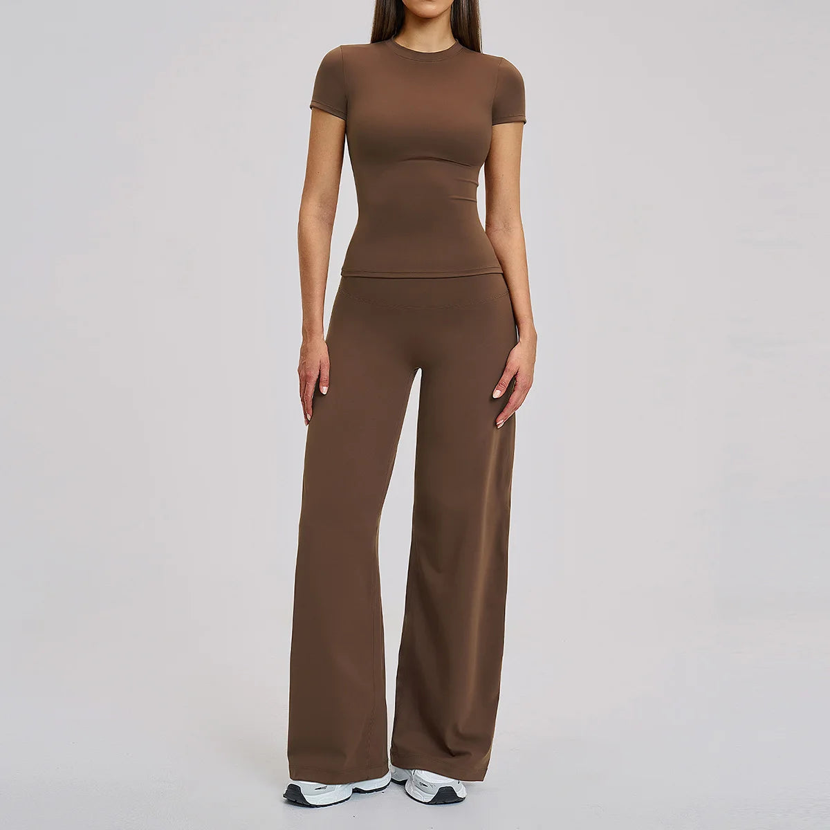 Yoga Set 2 Pieces Women Fitness Sportswear Gym Loose wide-leg pants Long-sleeved T-shirt Sports Crop Tops Tracksuit Workout Wear