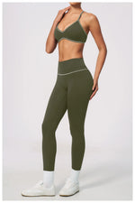 New Yoga Suit Women Color Blocked V-neck I Shape Sports Bra Fitness Clothes Summer Tight Running High Waist Leggings Tracksuit