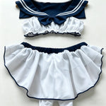 Women Sailor Collar Two-Piece Set Navy White Bow Decor Chiffon Fabric Casual Homewear Cosplay Costumes Daily Party Themed Event