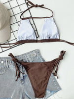 2025 Sexy Tie Side Strappy Halter Bikini Female Swimsuit Women Swimwear Two-pieces Bikini set Hollow out Bathing Suit Swim Lady