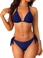 Women's Triangle Bikini Set Strap Design Swimsuit Two-Piece Swimwear Nylon Fabric with Chest Pad No Steel Support