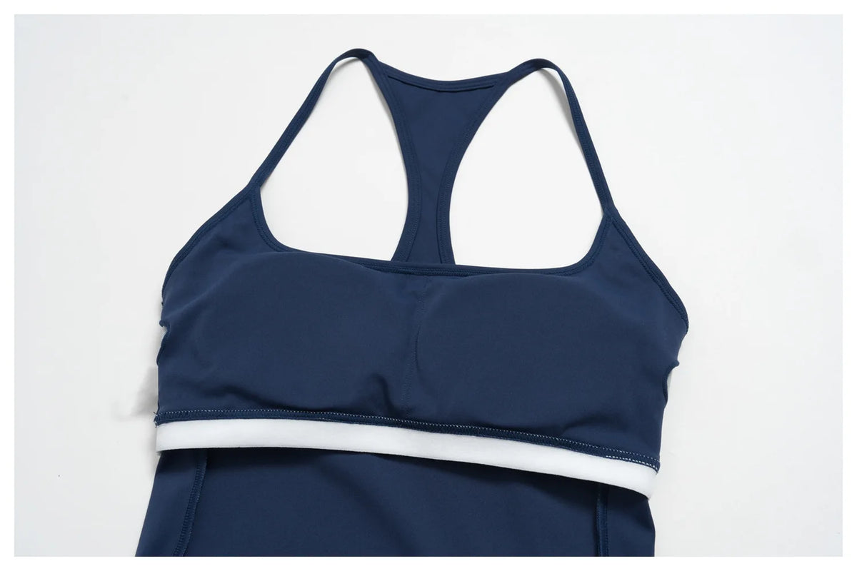 Color Contrast Yoga Sets Women Hanging Neck Slim Sports Tank Top Running Fitness Suit Outdoor Flare Leggings Workout Clothes