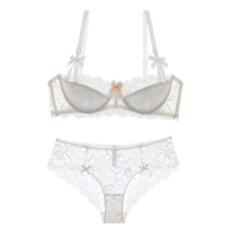 MOYISU French Romance Breathable and Comfortable Breathable Sexy Lace Not Empty Cup Bra Set Pure Desire Girl Super Beautiful