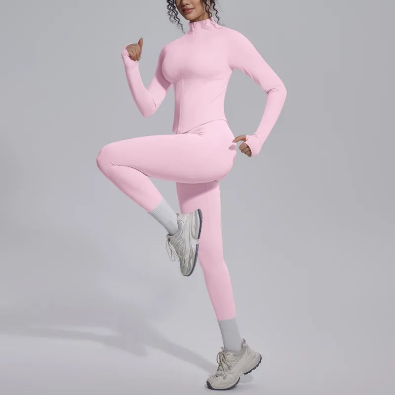 Women's Seamless Yoga Sets Sports Fitness Zipper Long-Sleeve Jacket Slim-fit Hip Lift Pants Suits Workout Training Gym Sets