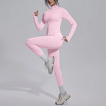 Women's Seamless Yoga Sets Sports Fitness Zipper Long-Sleeve Jacket Slim-fit Hip Lift Pants Suits Workout Training Gym Sets