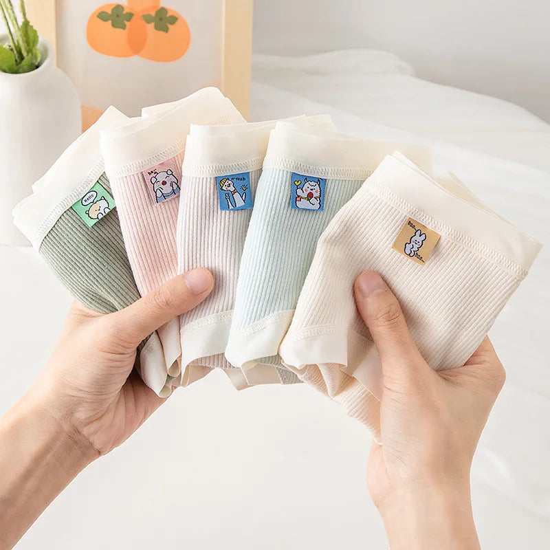 Cotton Panties Women Underpants Low Waist Underwear Confortable Briefs Pants Solid Color Cartoon Print Lingerie