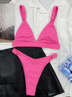 DEKA Women Solid Bikini Set Triangle Brazilian Neon Pink Swimwear Bandage Backless Two Pieces Swimsuit Beachwear Biquini