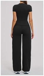 Yoga Set 2 Pieces Women Fitness Sportswear Gym Loose wide-leg pants Long-sleeved T-shirt Sports Crop Tops Tracksuit Workout Wear