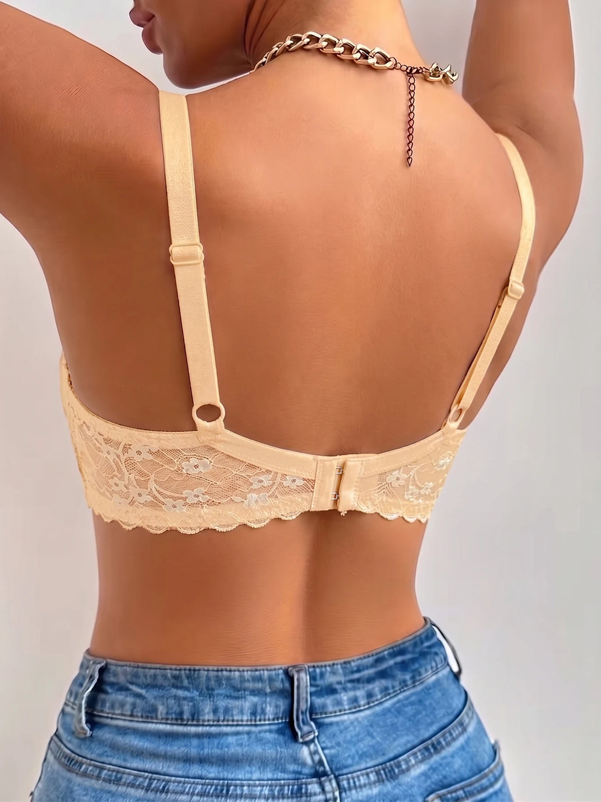 Women's Thin Cup Lace Trim Bra Side‑Breast Push‑Up Shaping Underwire Bra Minimizer Sports Breathable and Comfortable Bra
