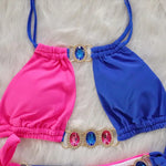 DEKA Splicing Halter Jewelled Diamond Bikini Women Swimsuit Female Swimwear Two Pieces Bikini Set Hollow Out Bathing Suit