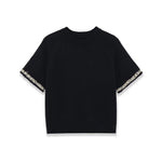 Fashion Casual Short-sleeve Knit Top With Black Short Sleeve Knit Top Gold Button Detail Round Neck Slim Fit Casual Sweater GRQ4