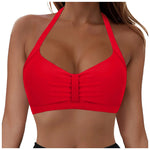 Womens Halter Neck Ruched Bikini Top Padded Push Up Swim Tops Adjustable Tie Back Bathing Suit Top Beach Pool Vacation Swimwear