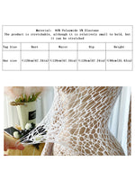 Women Sheer Mesh Long Sleeve Beach Cover Up, Sexy See-Through Fishnet Dress, Solid BodyconFor Summer Beach Party