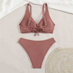 Solid Brown Ribbed Swimwears Sexy Bikinis Sets Push Up Swimsuit Woman 2026 Summer Back Lace-up Bathing Suit Bikini Dames Biquini